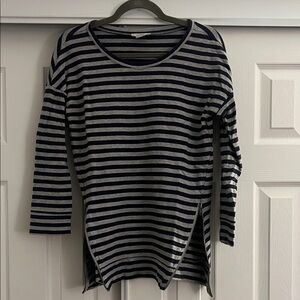 LOFT Indigo and Gray Striped Long Sleeve Tee